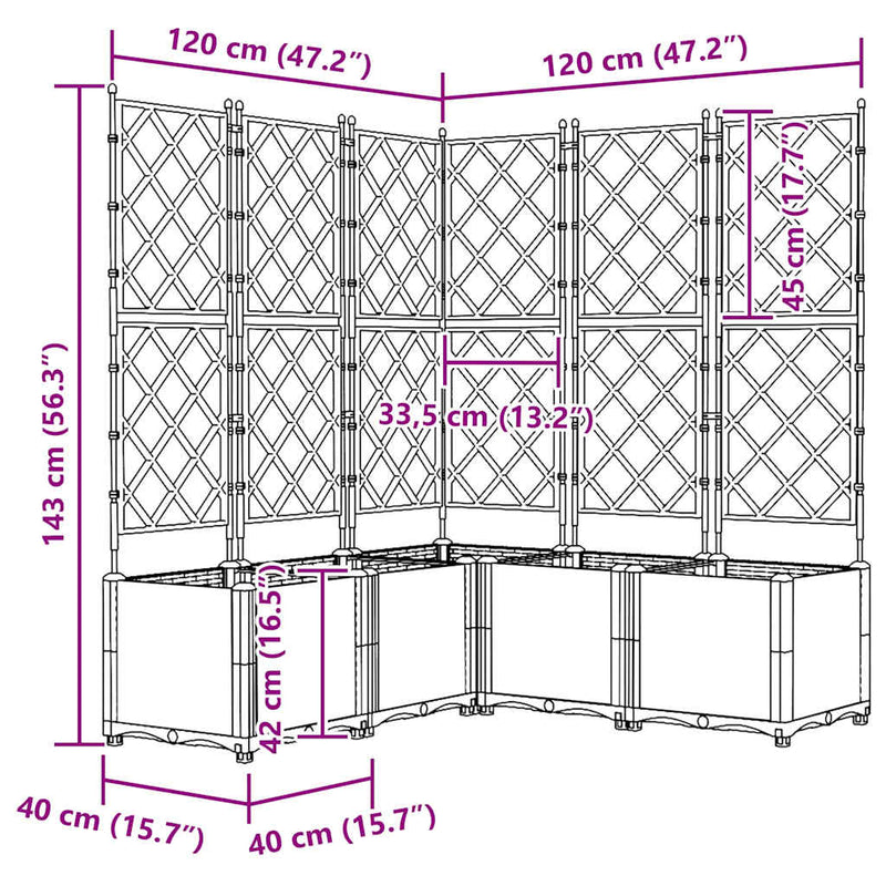 vidaXL Kertész cserép rácsos változattal 5 pcs Fehér