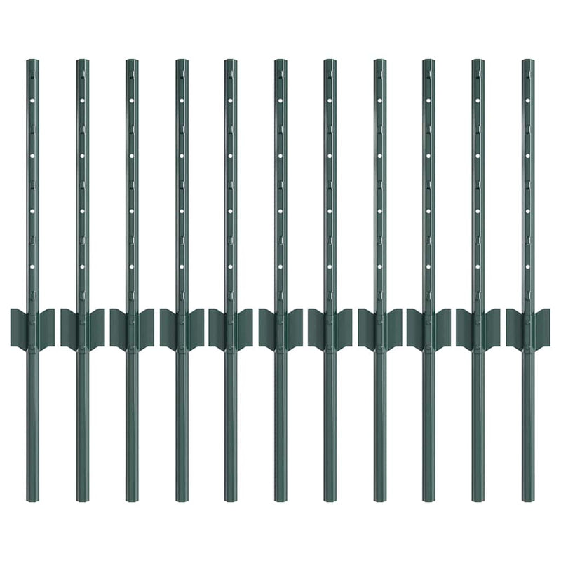 vidaXL Kerítoszlopok 11 pcs Zöld 40 cm Acél