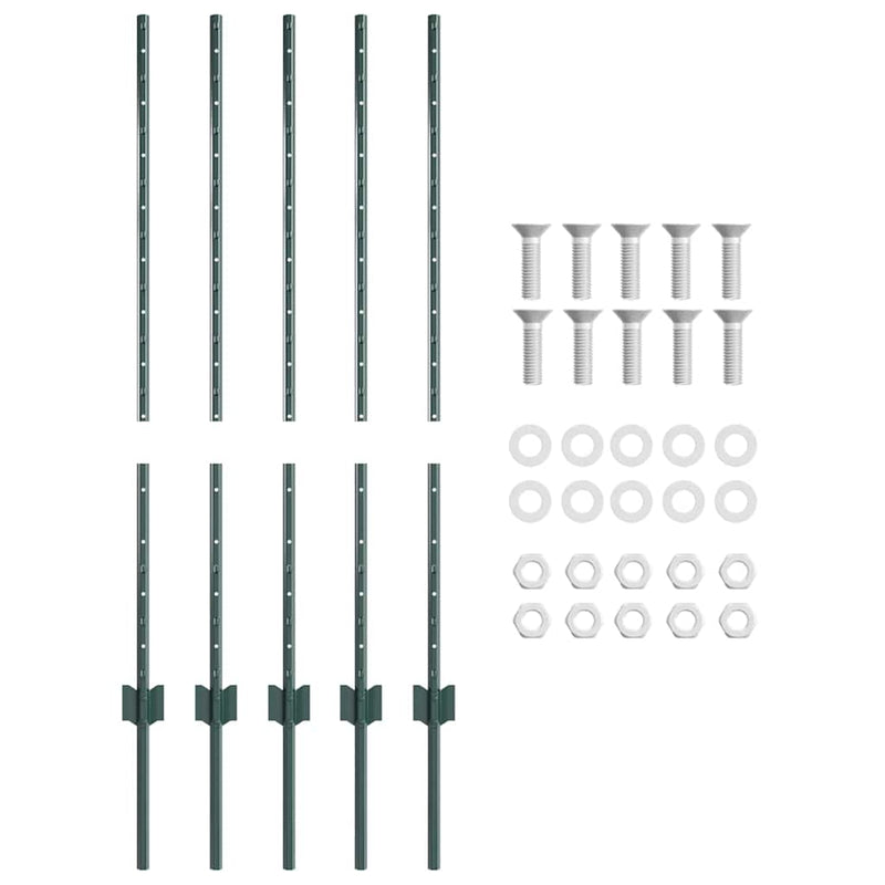 vidaXL Kerítésoszlopok 10 pcs Zöld 100 cm Acél
