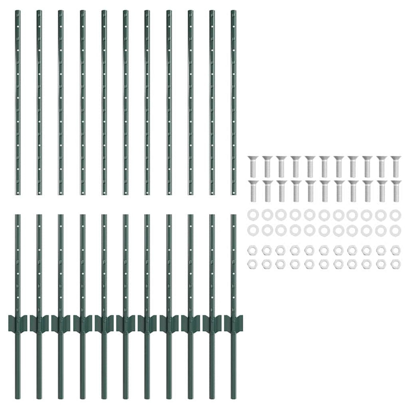 vidaXL Kerítésoszlopok 22 pcs Zöld 100 cm Acél