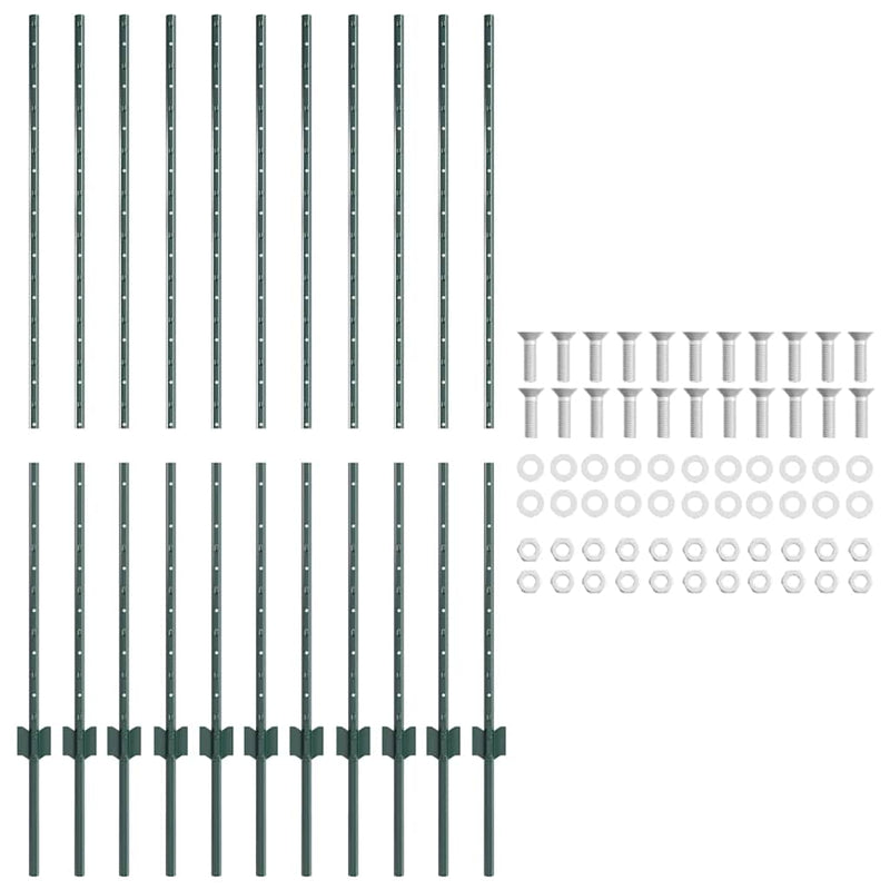 vidaXL Kerítésoszlopok 22 pcs Zöld 140 cm Acél