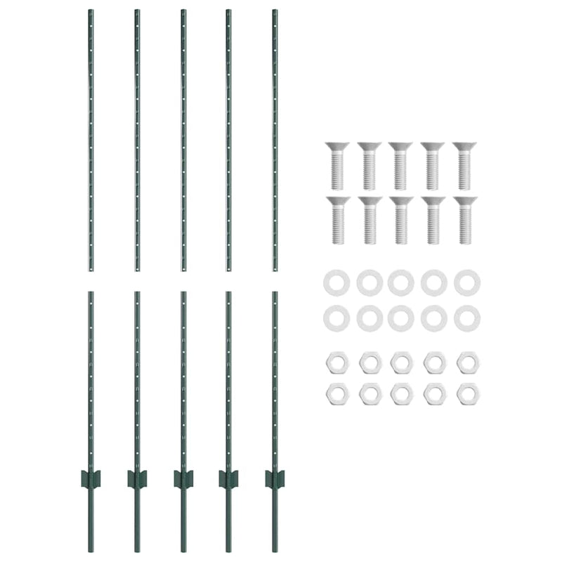 vidaXL Kerítoszlopok 10 pcs Zöld 150 cm Acél
