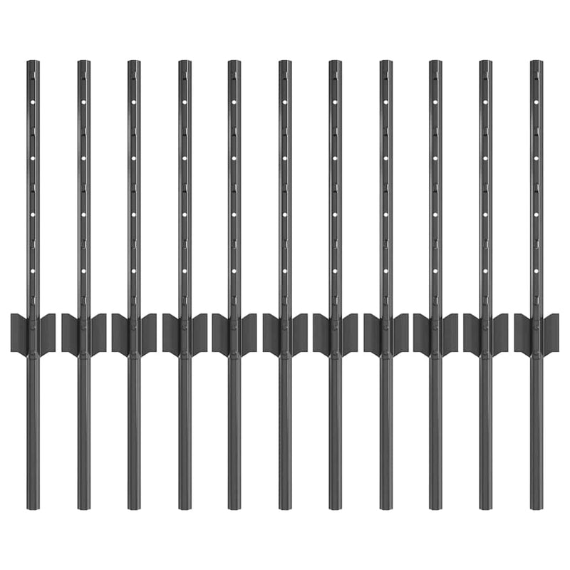 vidaXL Kerítoszlopok 11 pcs Szürke 40 cm Acél