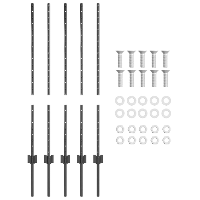 vidaXL Kerítoszlopok 10 pcs Szürke 100 cm Acél