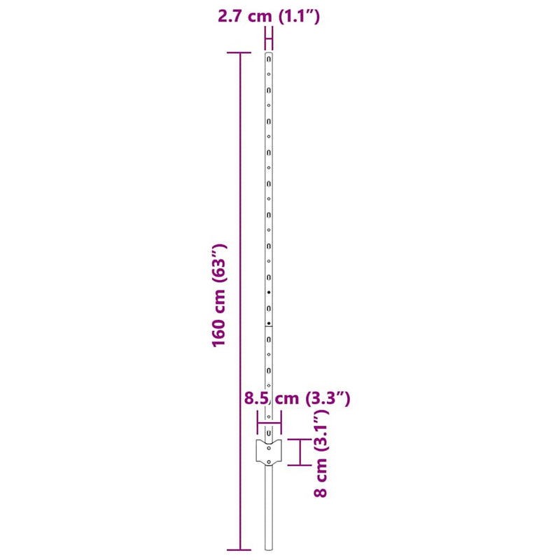 vidaXL Kerítoszlopok 22 pcs Ezüst 120 cm Horganyzott acél