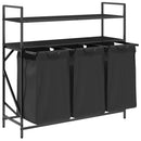 vidaXL fekete tölgyfa mosodai kosár 3 rekeszes polcokkal