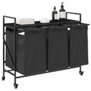 vidaXL fekete tölgyfa mosodai kosár 3 rekeszes kerekekkel