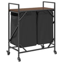 vidaXL barna tölgy mosodai kosár 2 rekeszes kerekekkel