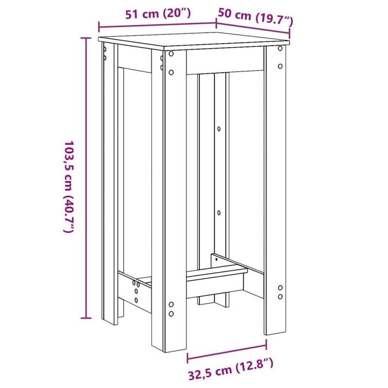 vidaXL Bárasztal Fekete tölgy 51 x 50 x 103.5 cm Faanyag