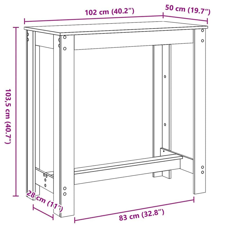 vidaXL Bárasztal Fekete tölgy 102 x 50 x 103.5 cm Faanyag
