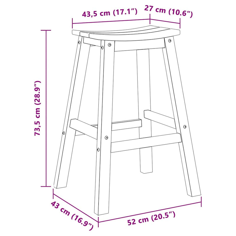 vidaXL Bárszék 2 pcs Fekete 52 x 43 x 73.5cm Műanyag