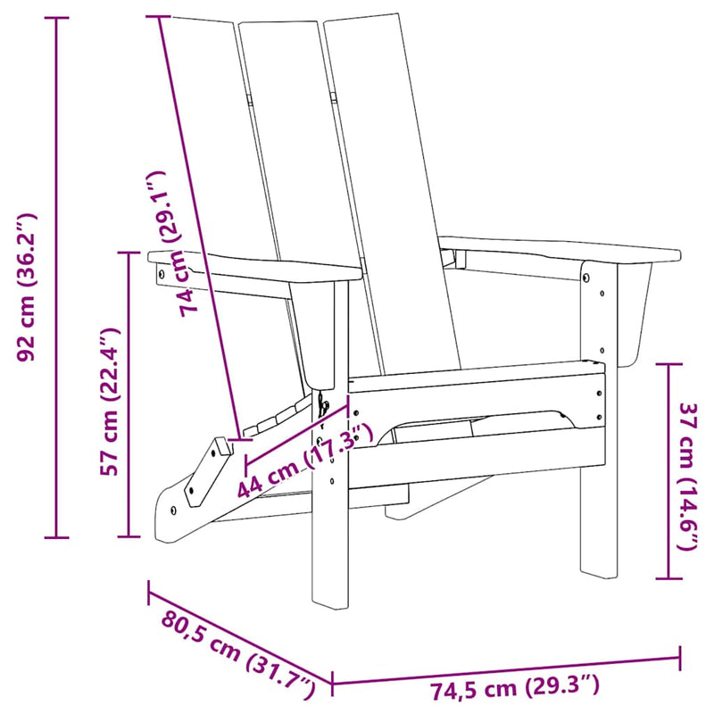 vidaXL Összecsukható Adirondack szék Fehér 74.5 x 80.5 x 90cm HDPE