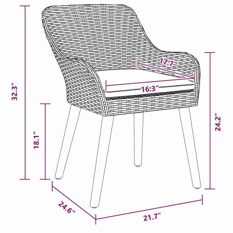 vidaXL Kerti Szék párnával 2 pcs Szürke 55 x 62,5 x 82cm polirattan