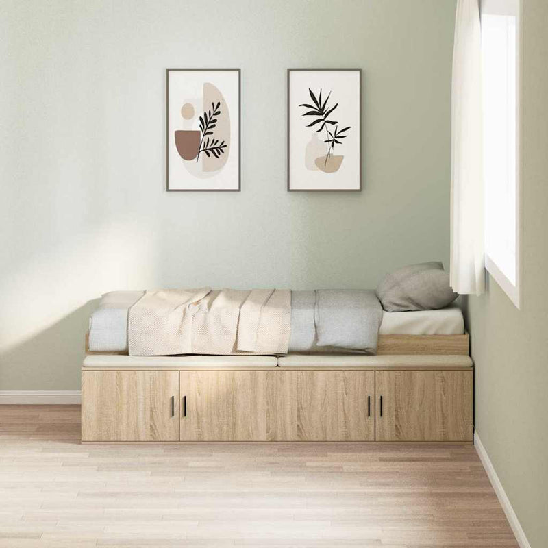 vidaXL Ágykeret tárolóval tárolóval sonoma tölgy 100 x 200 cm Faanyag
