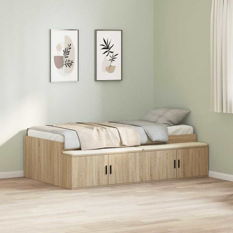 vidaXL Ágykeret tárolóval tárolóval sonoma tölgy 100 x 200 cm Faanyag