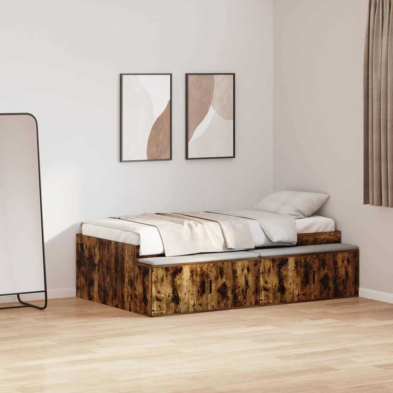 vidaXL Ágykeret tárolóval tárolóval Füstölt tölgy 100 x 200 cm Faanyag