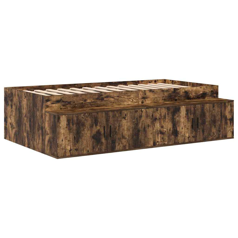 vidaXL Ágykeret tárolóval tárolóval Füstölt tölgy 90 x 200 cm Faanyag