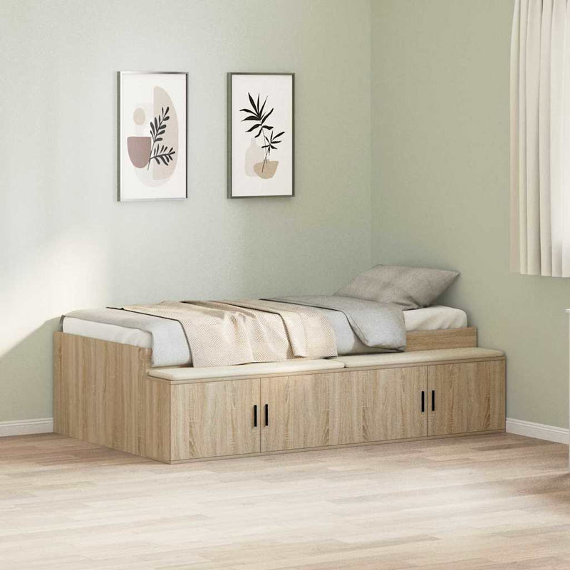 vidaXL Ágykeret tárolóval tárolóval sonoma tölgy 80 x 200 cm Faanyag