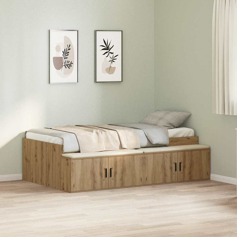 vidaXL Ágykeret tárolóval tárolóval kézműves tölgy 80 x 200 cm Faanyag