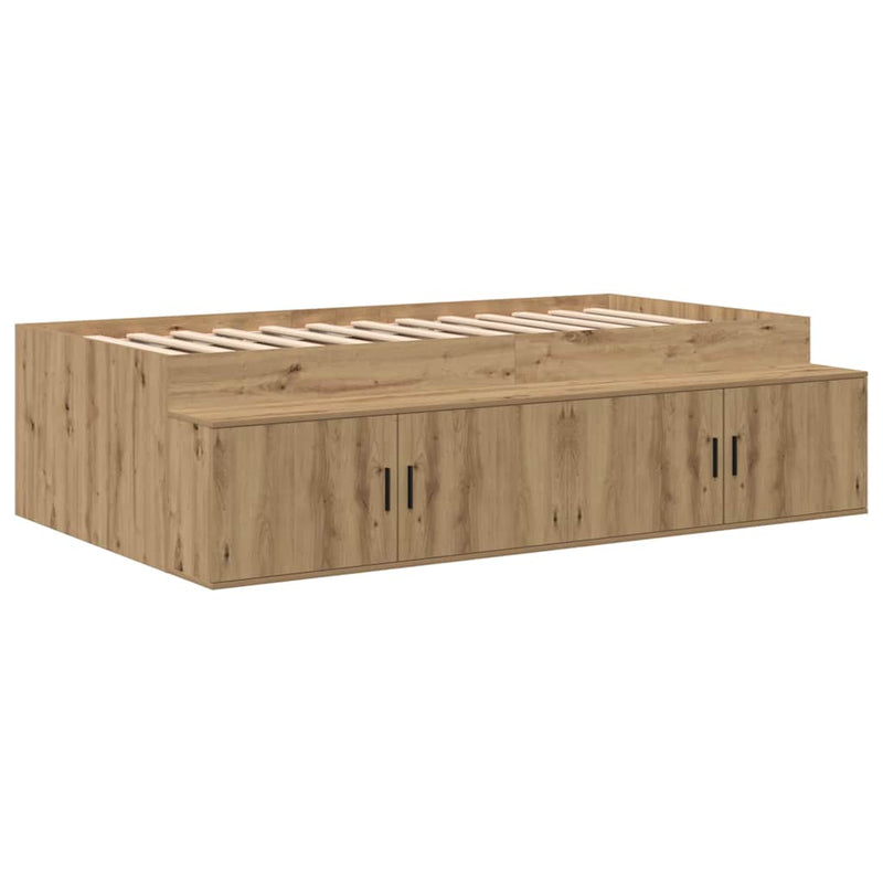 vidaXL Ágykeret tárolóval tárolóval kézműves tölgy 80 x 200 cm Faanyag