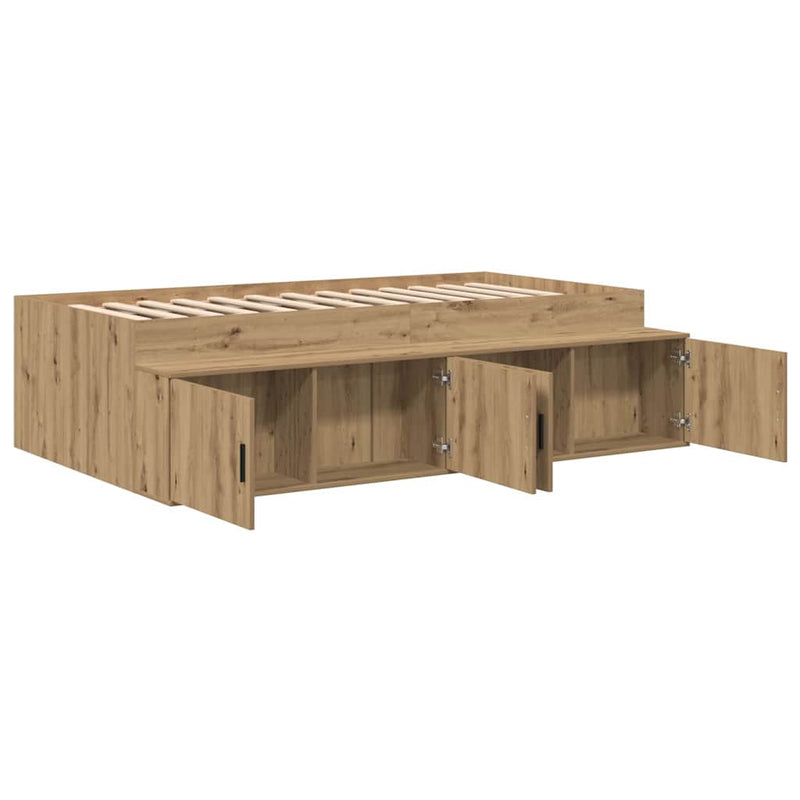 vidaXL Ágykeret tárolóval tárolóval kézműves tölgy 80 x 200 cm Faanyag
