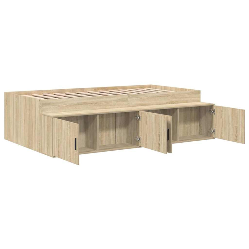 vidaXL Ágykeret tárolóval tárolóval sonoma tölgy 75 x 190 cm Faanyag