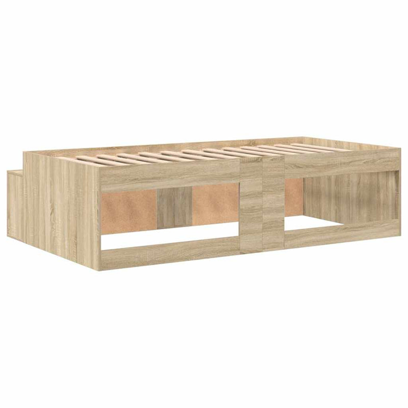 vidaXL Ágykeret tárolóval tárolóval sonoma tölgy 75 x 190 cm Faanyag