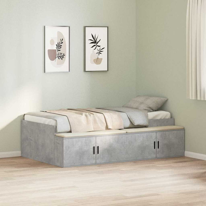vidaXL Ágykeret tárolóval tárolóval Beton szürke 75 x 190 cm Faanyag