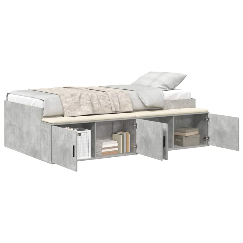 vidaXL Ágykeret tárolóval tárolóval Beton szürke 75 x 190 cm Faanyag