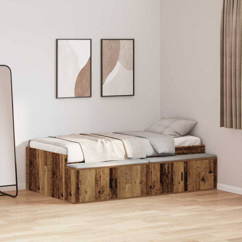 vidaXL Ágykeret tárolóval tárolóval kézműves tölgy 75 x 190 cm Faanyag