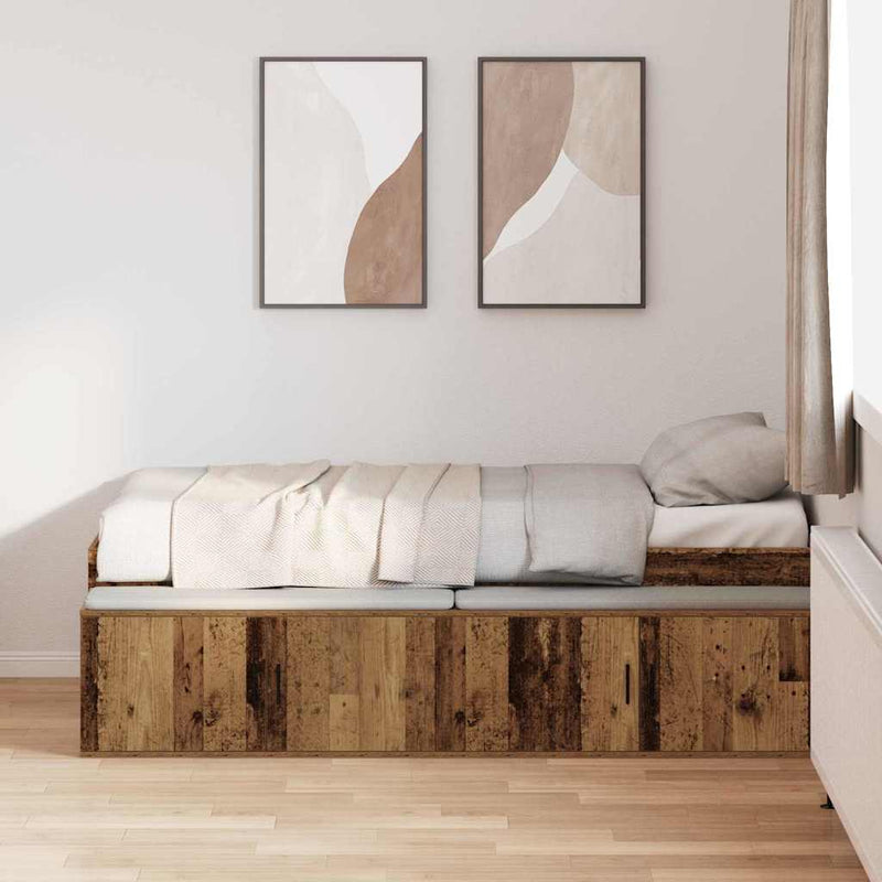 vidaXL Ágykeret tárolóval tárolóval kézműves tölgy 75 x 190 cm Faanyag