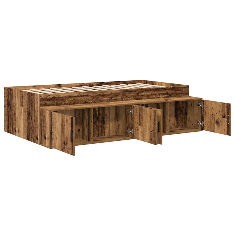 vidaXL Ágykeret tárolóval tárolóval kézműves tölgy 75 x 190 cm Faanyag