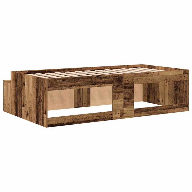 vidaXL Ágykeret tárolóval tárolóval kézműves tölgy 75 x 190 cm Faanyag