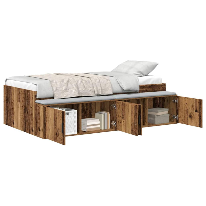 vidaXL Ágykeret tárolóval tárolóval kézműves tölgy 75 x 190 cm Faanyag