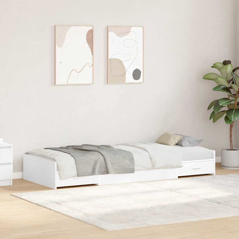 Ágykeret tárolóval fejtámlával fiókkal Fehér 100 x 200 cm Faanyag