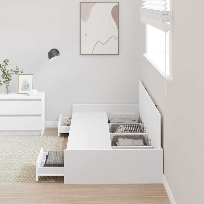 Ágykeret tárolóval fejtámlával fiókkal Fehér 100 x 200 cm Faanyag