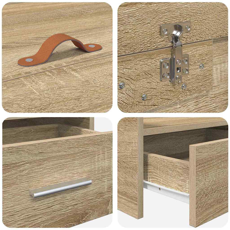 vidaXL Ágykeret fejtámlával fiókkal Sonoma tölgy 100 x 200 cm Faanyag