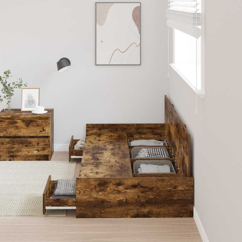 vidaXL Ágykeret fejtámlával fiókkal Öreg fa 100 x 200 cm Faanyag