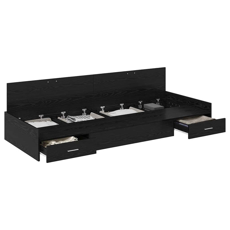 vidaXL Ágykeret fejtámlával fiókkal Fekete tölgy 90 x 200 cm Faanyag