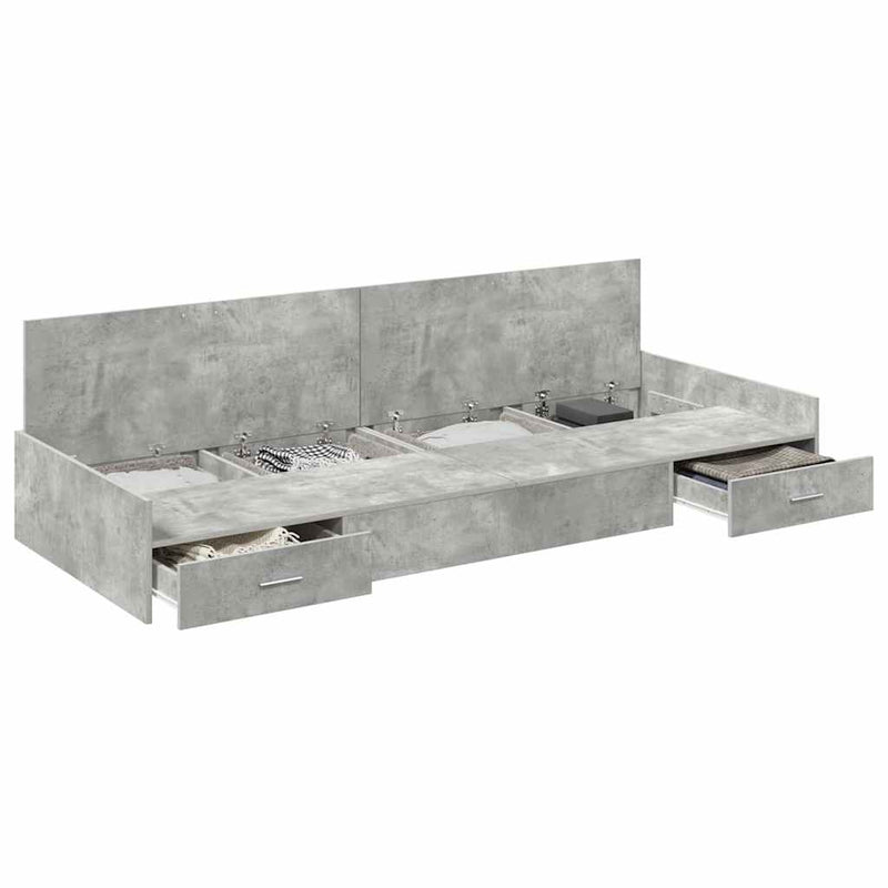 Ágykeret tárolóval fejtámlával Beton Szürke 90 x 200 cm Faanyag