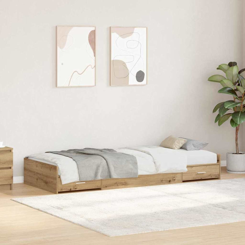 Ágykeret tárolóval fejtámlával Artisan tölgy 90 x 200 cm Faanyag