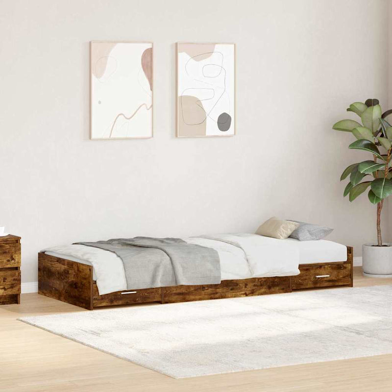 Ágykeret tárolóval fejtámlával Füstölt tölgy 80 x 200 cm Faanyag