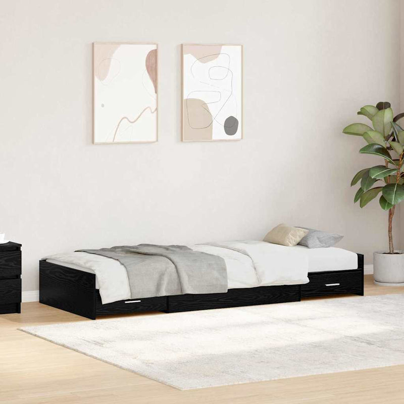 Ágykeret tárolóval fejtámlával Fekete tölgy 80 x 200 cm Faanyag