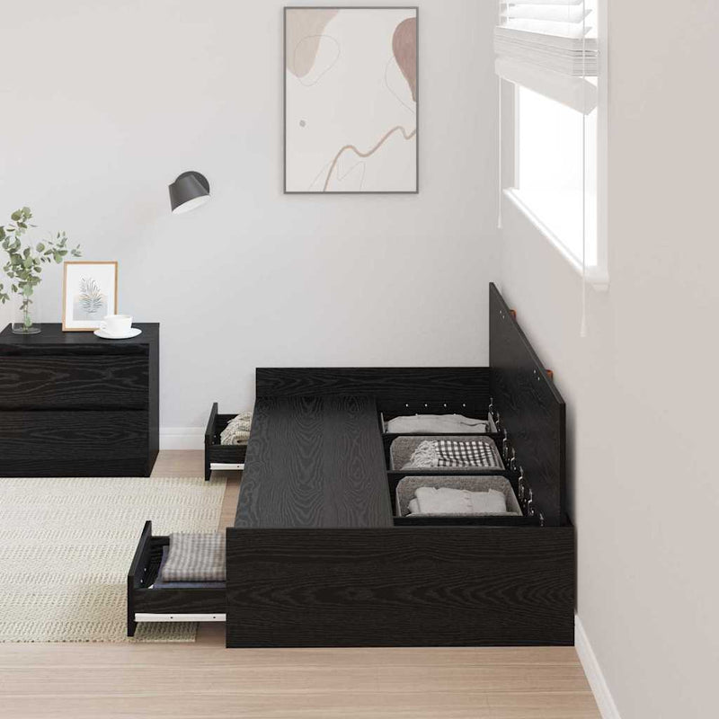 vidaXL Ágykeret tárolóval fejtámlával Fekete tölgy 80 x 200 cm Faanyag