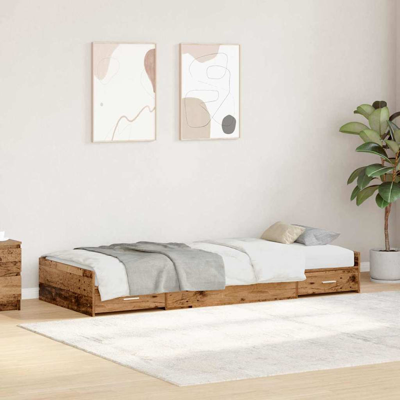 Ágykeret tárolóval fejtámlával fiókkal Öreg fa 80 x 200 cm Faanyag