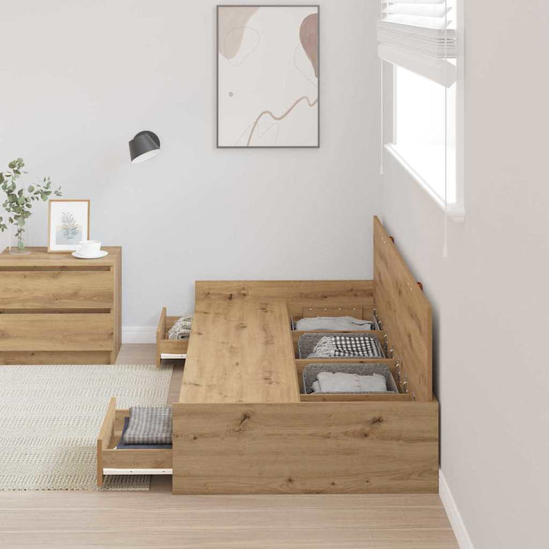 vidaXL Ágykeret tárolóval fiókkal Artisan tölgy 80 x 200 cm Faanyag