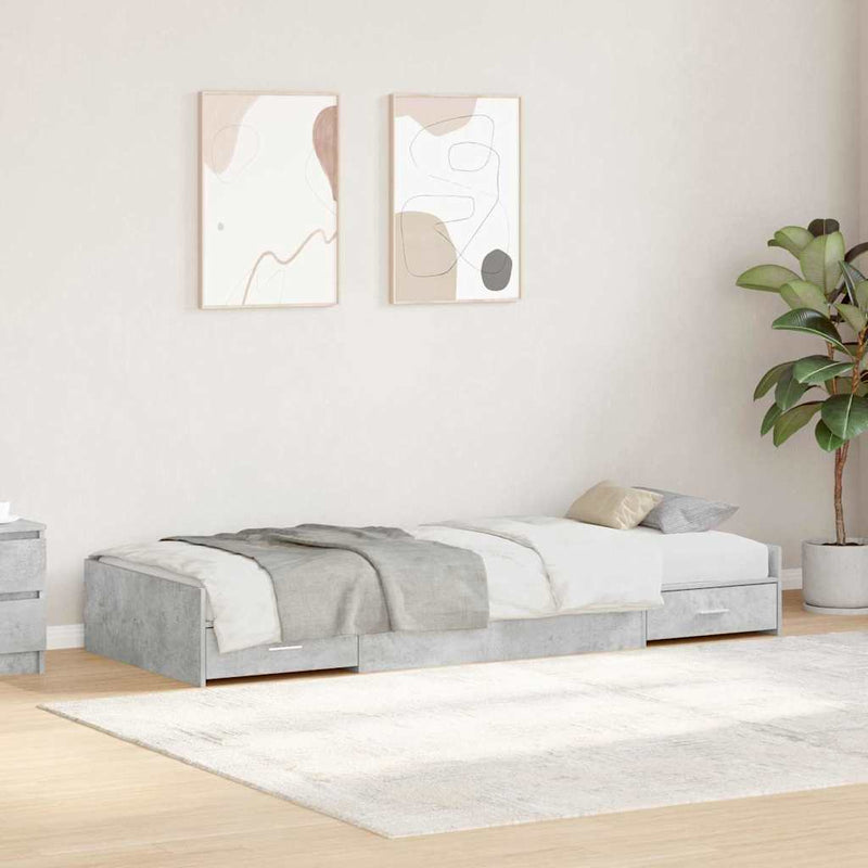 Ágykeret tárolóval fejtámlával Beton Szürke 75 x 190 cm Faanyag
