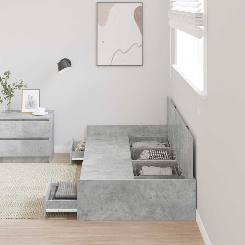 Ágykeret tárolóval fejtámlával Beton Szürke 75 x 190 cm Faanyag
