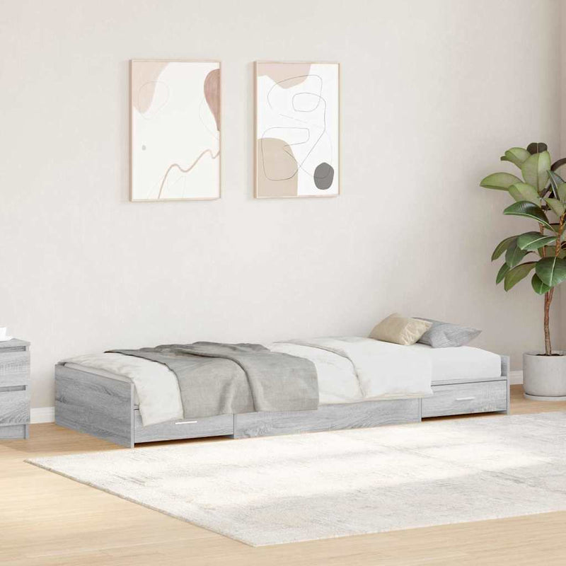 Ágykeret tárolóval fejtámlával Szürke Sonoma 75 x 190 cm Faanyag