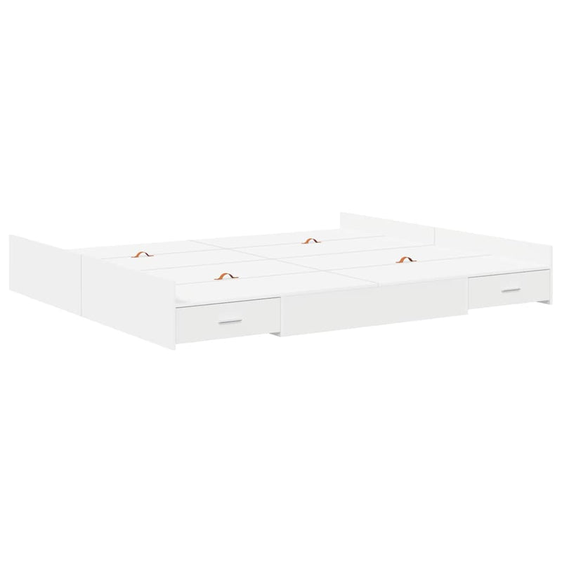 vidaXL Tárolós ágykeret fejtámlával fiókkal Fehér 200 x 200 cm Faanyag